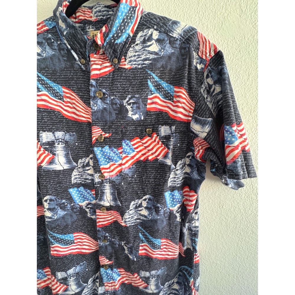 RedHead‎ Mens Patriotic American Flag Mount Rushmore Button Down Shirt Medium - Picture 2 of 8